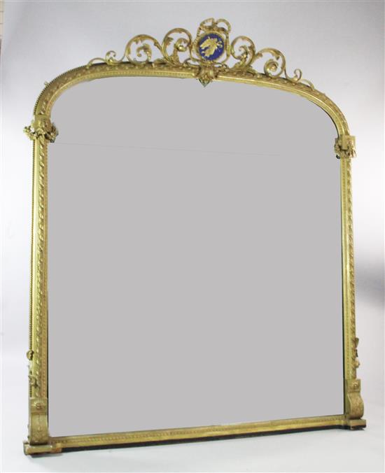 A Victorian giltwood and gesso overmantel mirror, W.5ft 7in. H.6ft 7in.